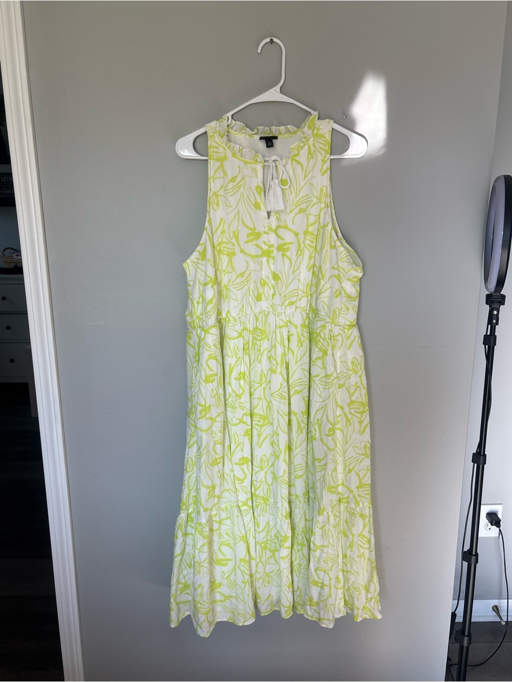 Torrid 2 White and Lime Green Floral Ruffled Neck Midi Dress